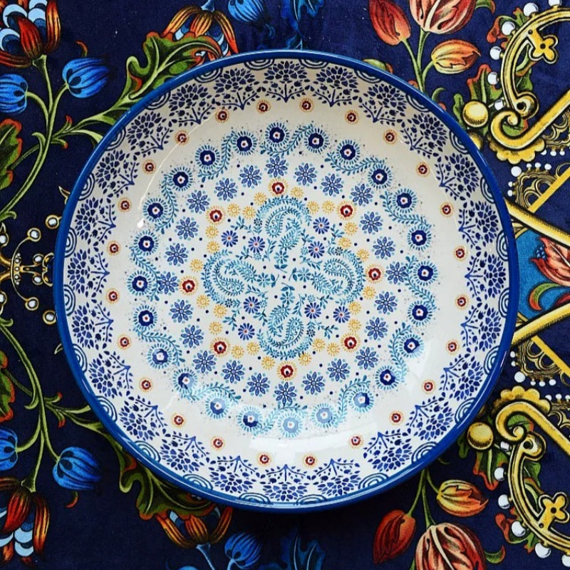 Bohemian Enamel Deep Plate - Underglaze Ceramic Salad & Dinner Plate