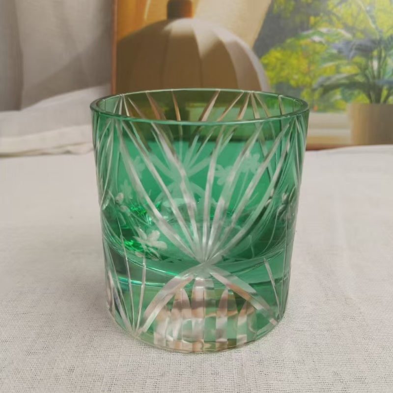 GOGLASSCUP Bule Flowers Edo Kiriko Whiskey Glass - Goglasscup