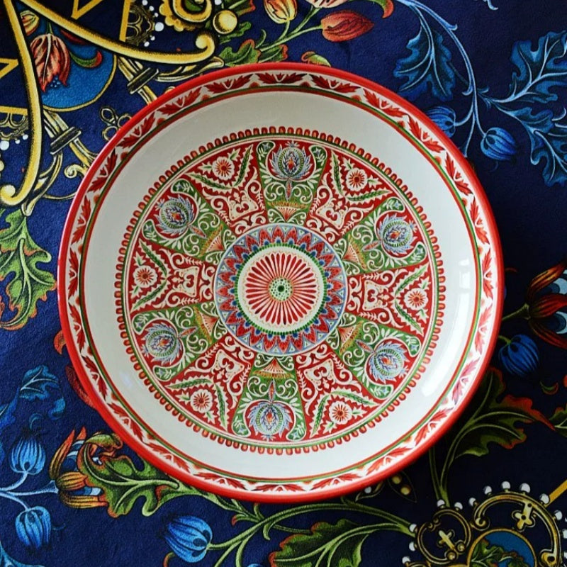 Bohemian Enamel Deep Plate - Underglaze Ceramic Salad & Dinner Plate