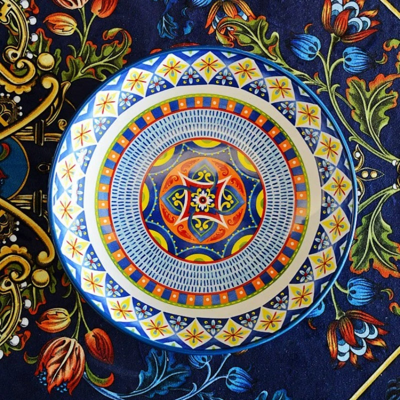 Bohemian Enamel Deep Plate - Underglaze Ceramic Salad & Dinner Plate