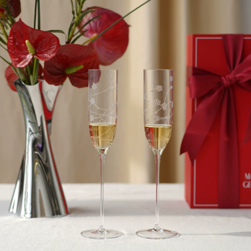 Blossom Series Lead Free Crystal Hand Engraved Champagne Flutes