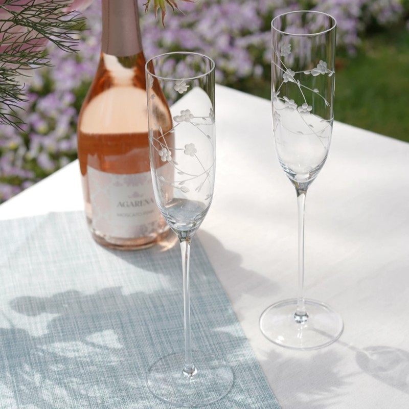 Blossom Series Lead Free Crystal Hand Engraved Champagne Flutes