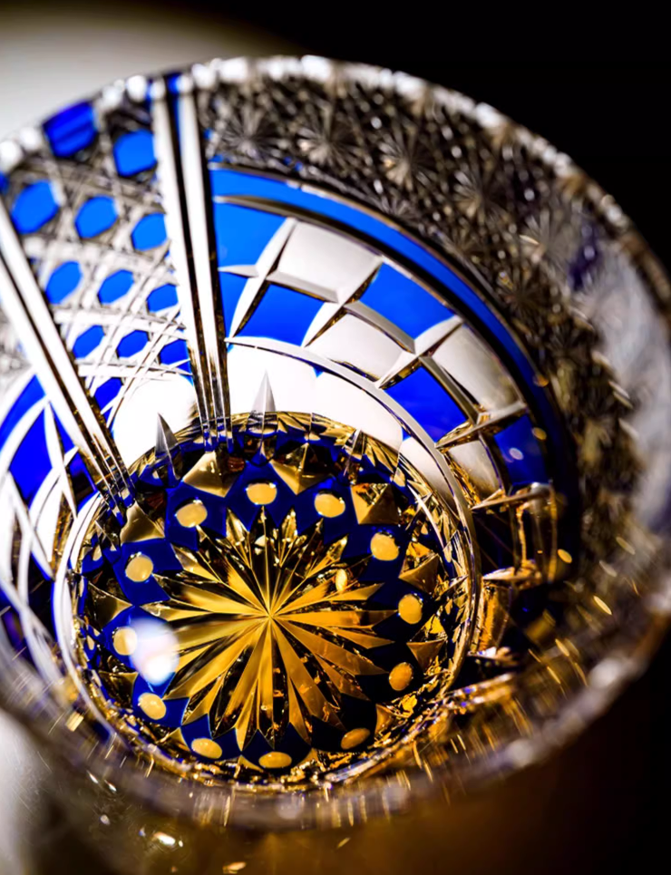 Edo Kiriko Hand-carved Sapphire Motif Whiskey Glass