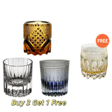 Buy 3 Get 1 Free: Edo Kiriko Handcrafted Whiskey Glass Set | Includes Purple Cloud, Dark Knight, Starry Night & Gift (Amber Celestial)