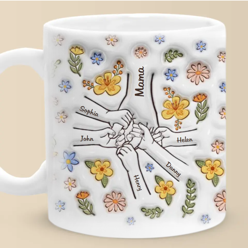 You Hold Our Hands, Also Our Hearts，Family Personalized Custom 3D Inflated Effect Printed Mug Gift For Mom, Grandma，GOGLASSCUP