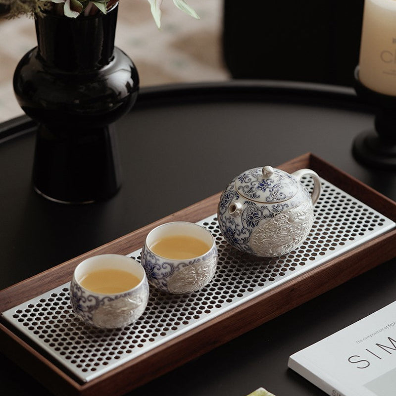 GOGLASSCUP Forbidden City Silver Gilt Lotus Pattern Tea Set GoGlassCup