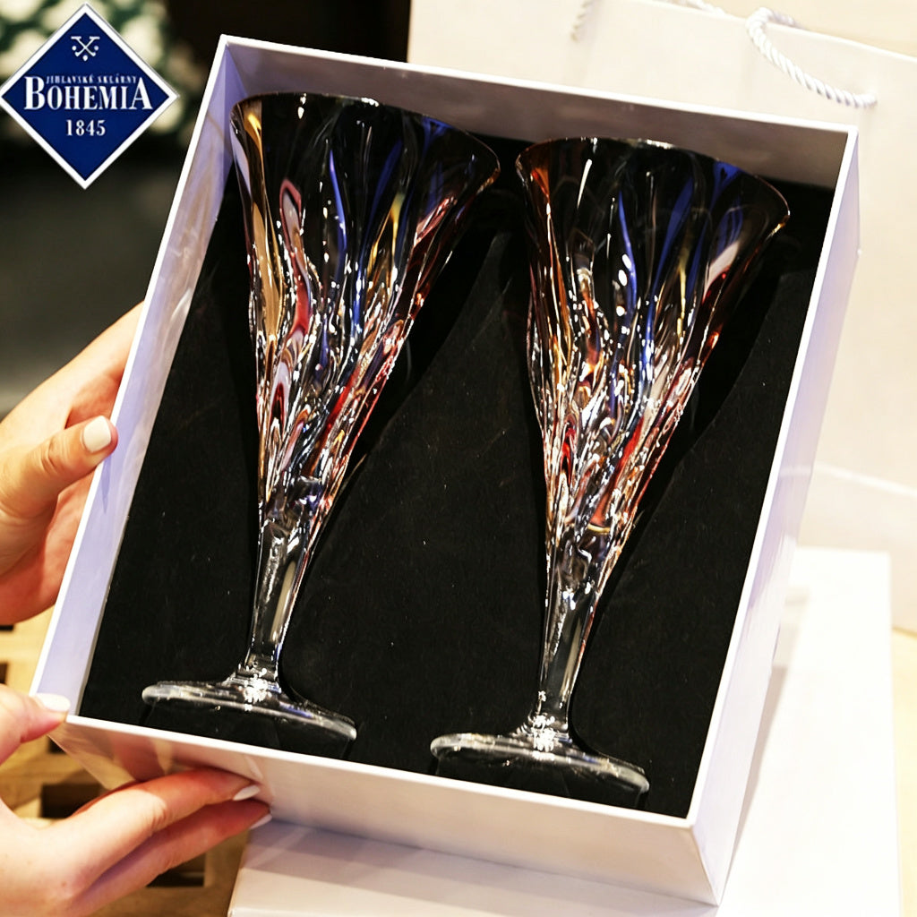 Bohemia Ocean Iridescent Crystal Wine Glass Set of 2