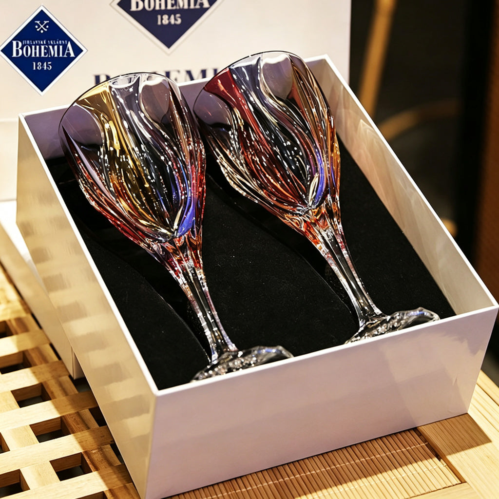 Bohemia Ocean Iridescent Crystal Wine Glass Set of 2