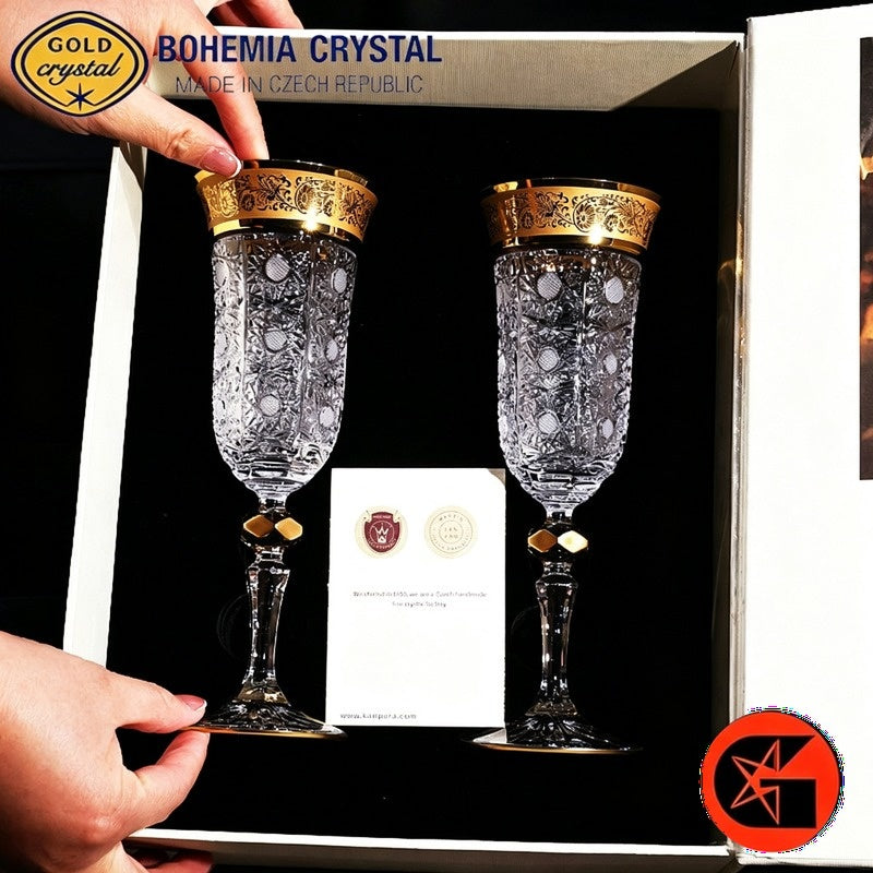 BOHEMIA gold crystal wine glasses view 3