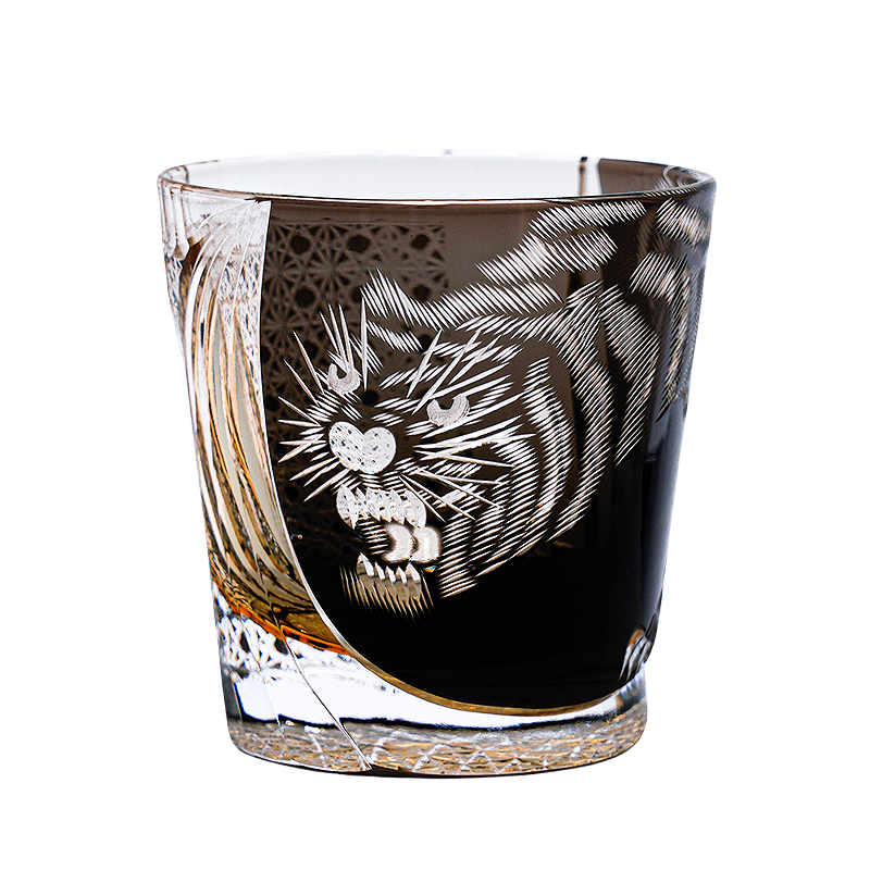 Edo Kiriko Handcrafted Kuro Tora Whisky Glass With Wooden Box