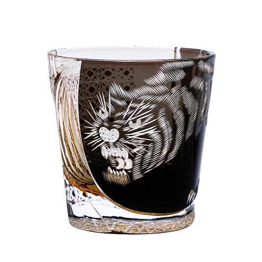 Edo Kiriko Handcrafted Kuro Tora Whisky Glass With Wooden Box