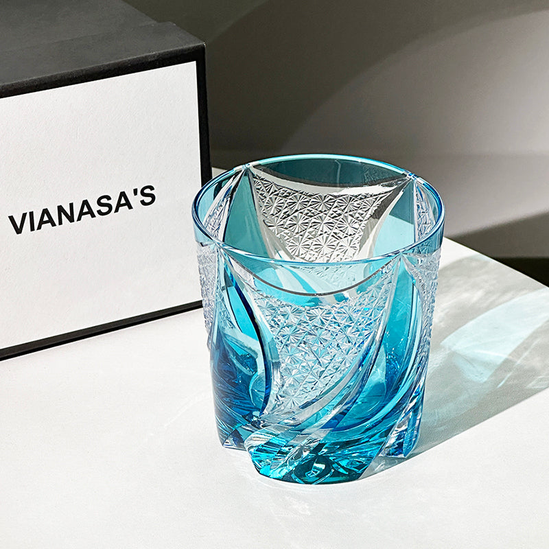 VIANASA'S Blue Realm Edo Kiriko Whiskey Glass