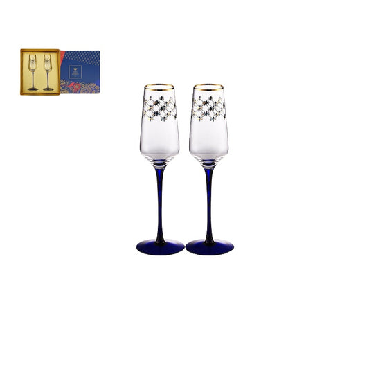 LOMONOSOV Cobalt Blue Checkered Crystal Champagne Flutes - Goglasscup