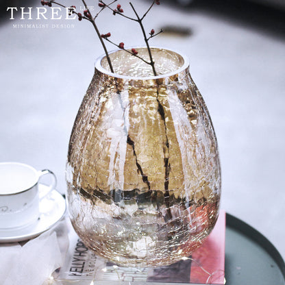 TLIFE Cracked Ice Flower Glass Vase