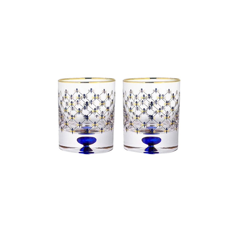 LOMONOSOV Cobalt Blue Checkered Crystal Whiskey Glass - Goglasscup