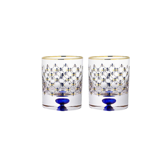 LOMONOSOV Cobalt Blue Checkered Crystal Whiskey Glass - Goglasscup