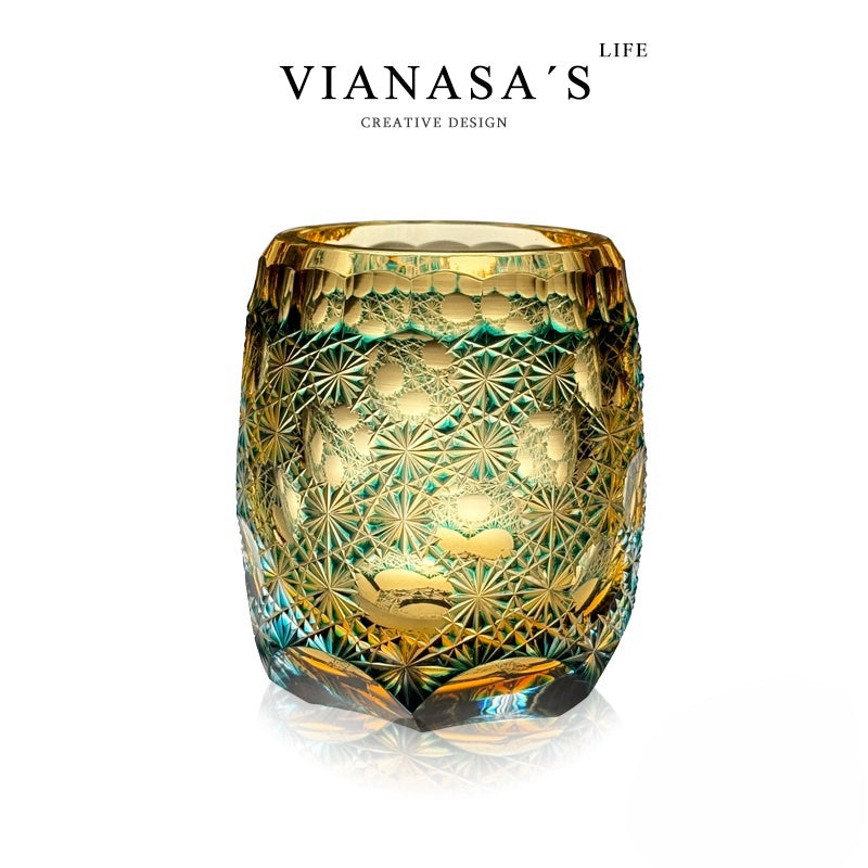 VIANASA'S Seven-star Blue Daisy Edo Kiriko Whiskey Glass