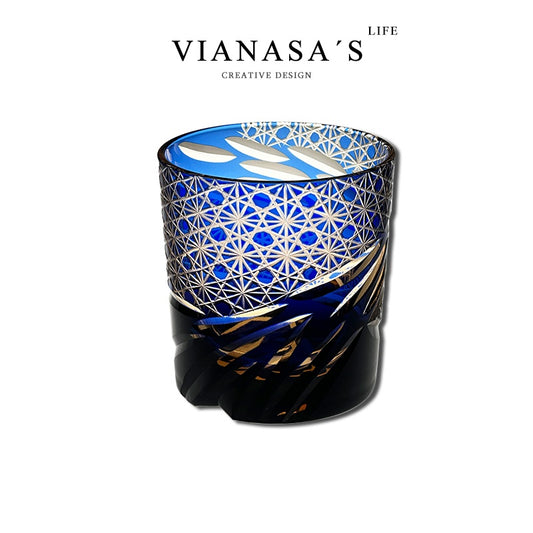 VIANASA'S Blue Eye Dragon Scale Edo Kiriko Whiskey Glass