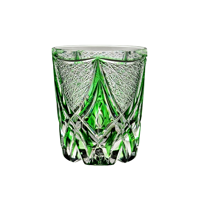 Edo Kiriko Handcrafted Green flame Whiskey Glass Goglasscup