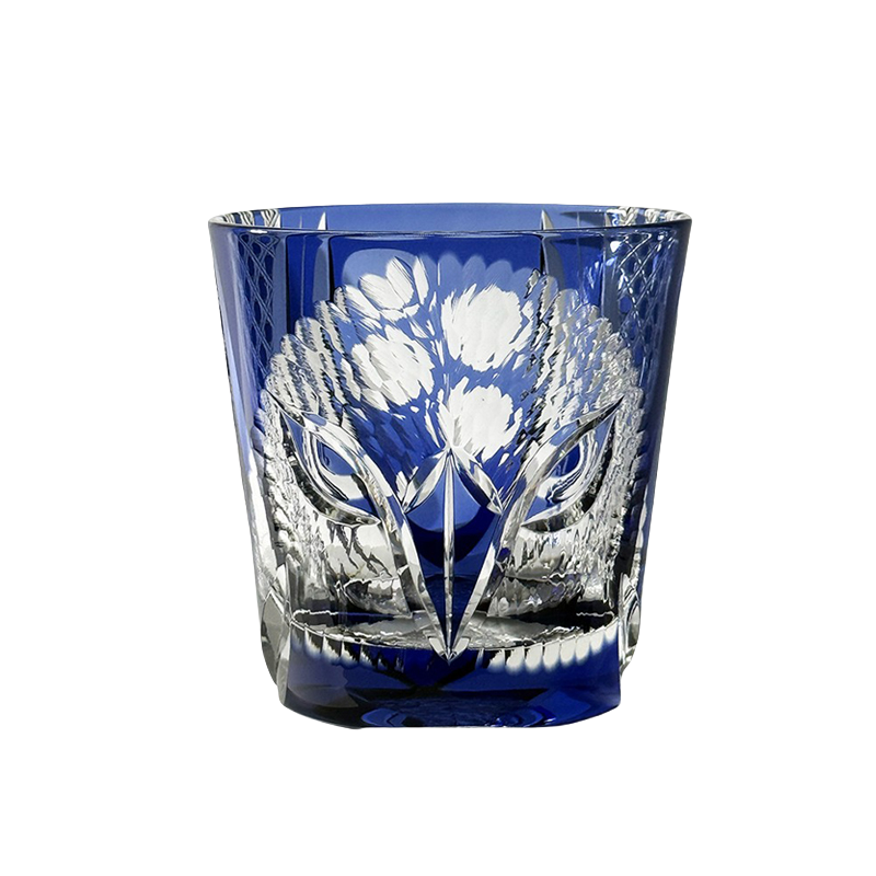 Japanese Handmade Edo Kiriko Whiskey Glass-Blue Owl