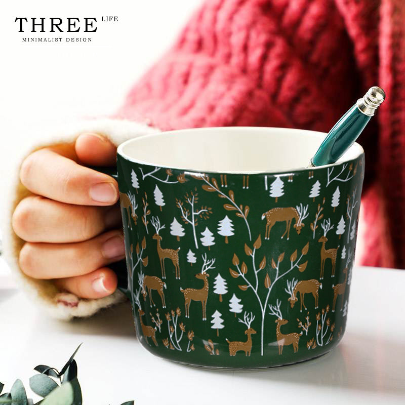 THREE LIFE Christmas Forest Series Ceramic Mug