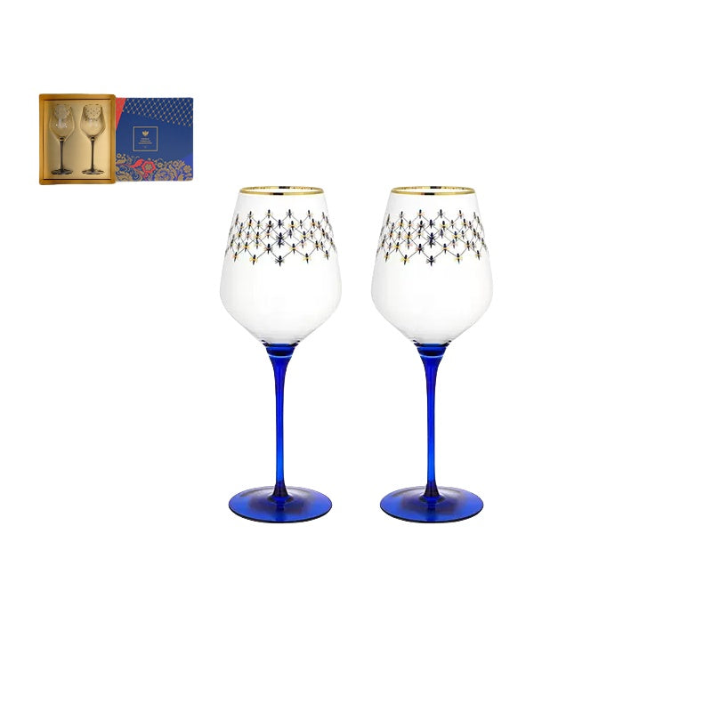 LOMONOSOV Cobalt Blue Checkered Crystal Champagne Flutes - Goglasscup