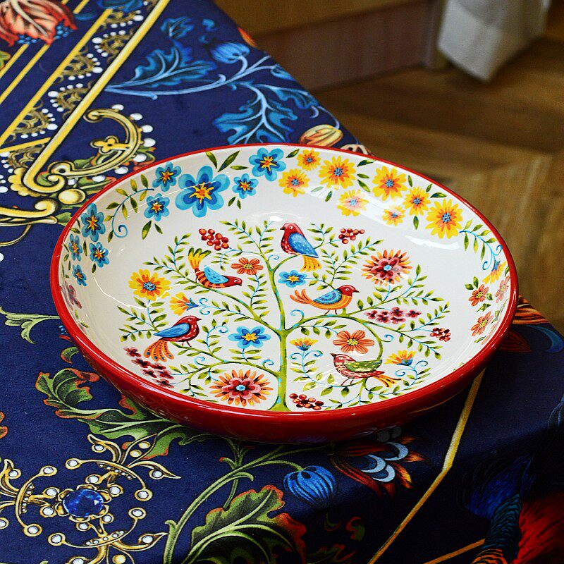 Bohemian Enamel Deep Plate - Underglaze Ceramic Salad & Dinner Plate