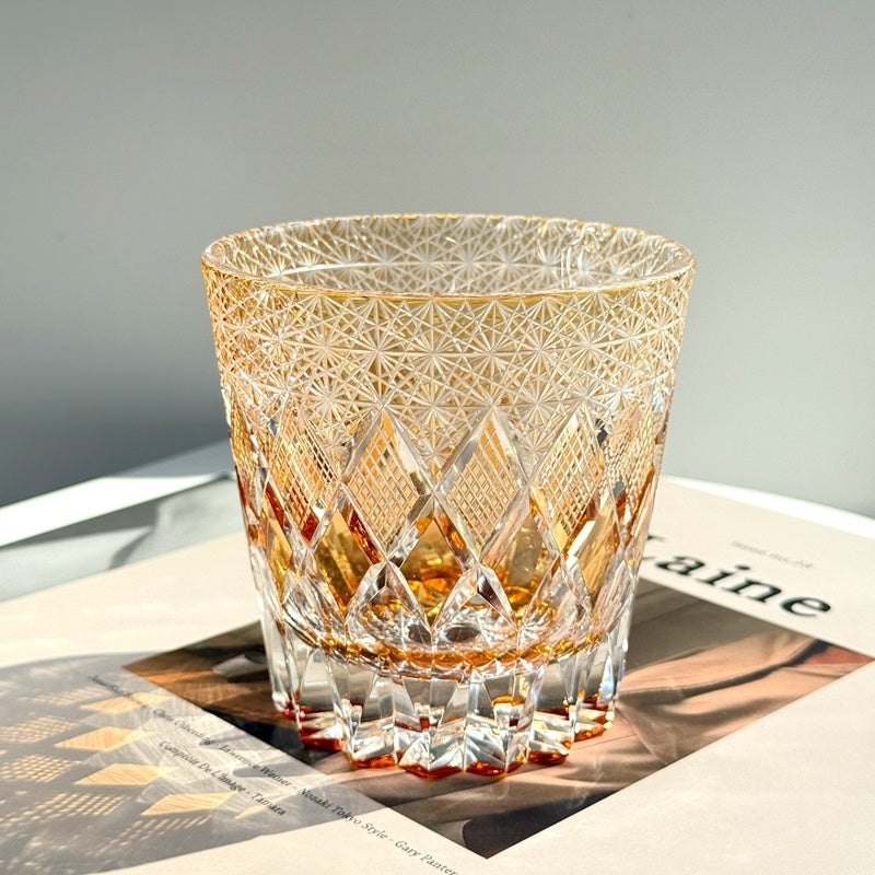 Edo Kiriko Whiskey Glass-Star Shield GoGlassCup