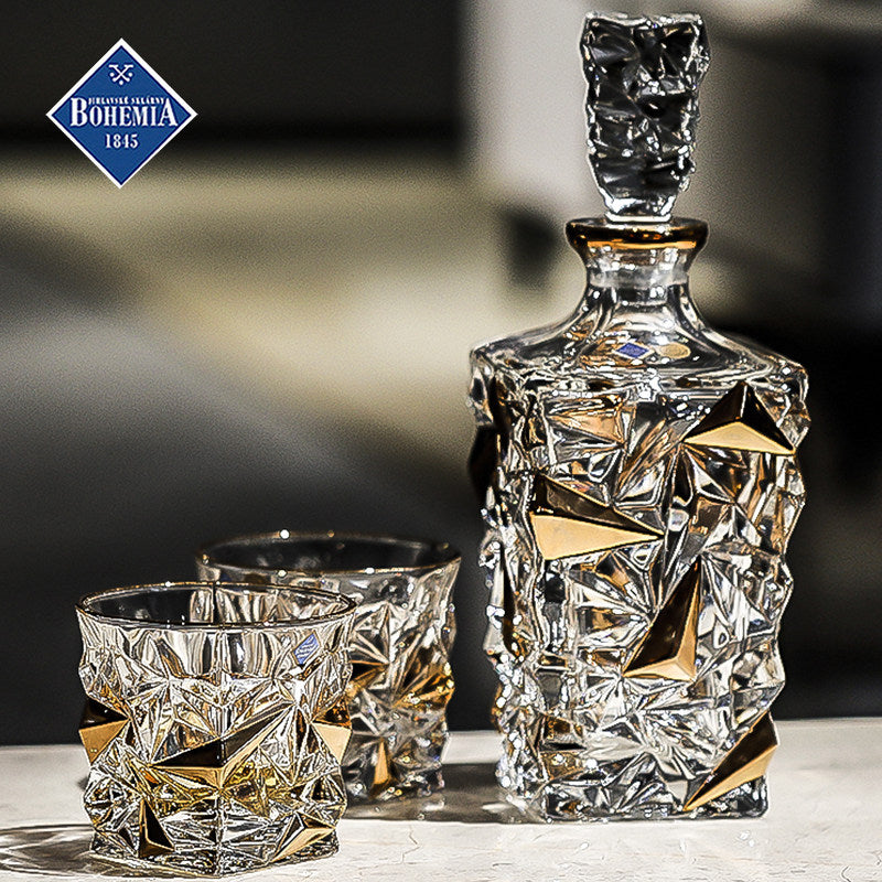 Bohemia Gold-Accented Crystal Whisky Decanter Set
