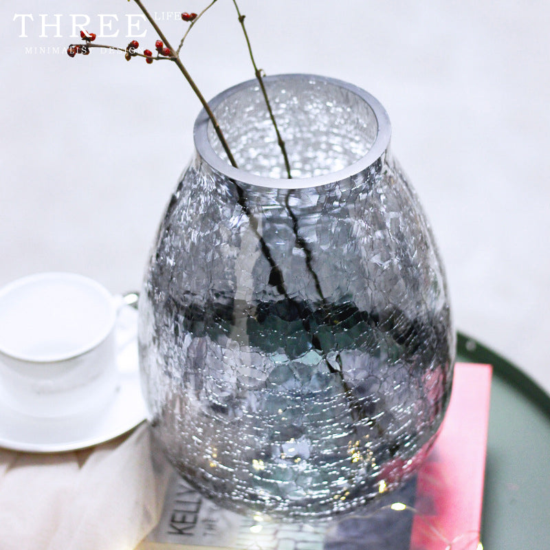 TLIFE Cracked Ice Flower Glass Vase