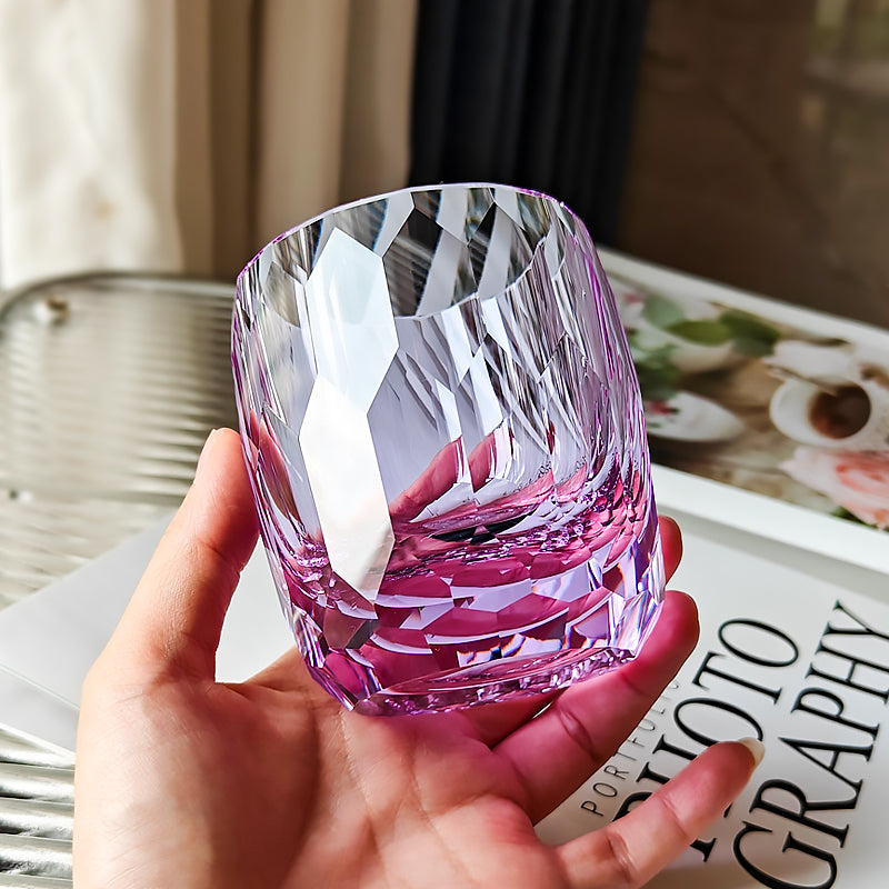 Fashion TCD K9 Crystal Japanese Edo Kiriko Whiskey Glass - Diamond-like - Pink GoGlassCup