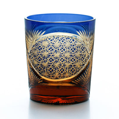 Edo Kiriko Whiskey Glass Tsuruha Chrysanthemum with Wooden Box