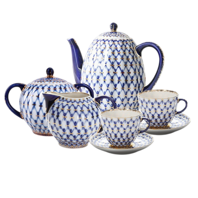 LOMONOSOV Cobalt Blue Handcrafted Porcelain Tea Set