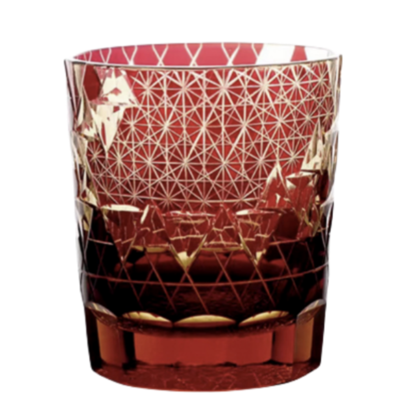 Edo Kiriko Handcrafted Hexagonal Exquisite Whiskey Glass - Red GoGlassCup