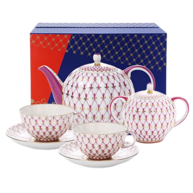 LOMONOSOV Scarlet Red Handcrafted Porcelain Tea Set
