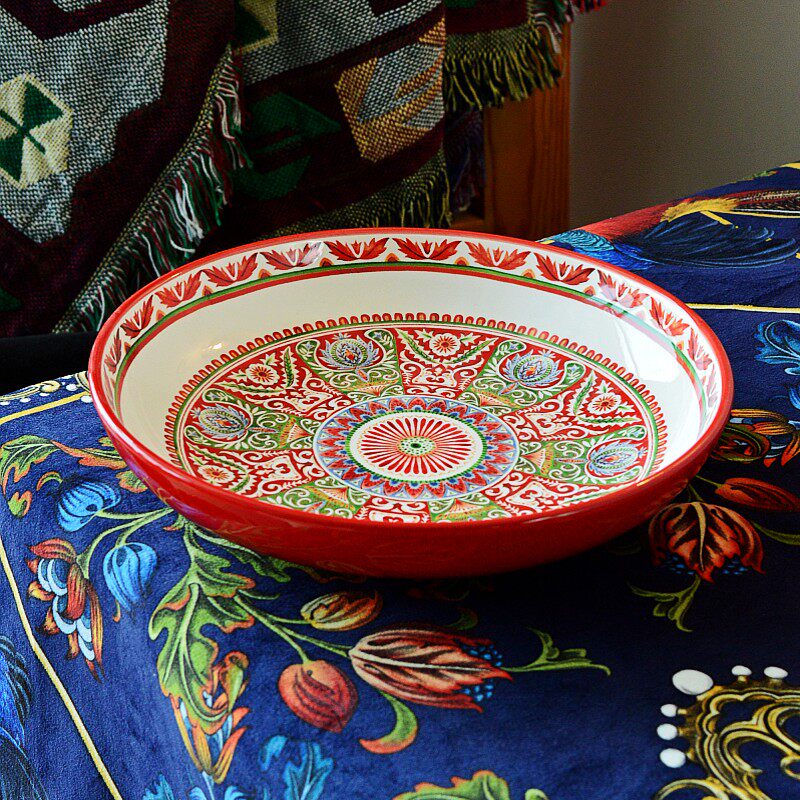 Bohemian Enamel Deep Plate - Underglaze Ceramic Salad & Dinner Plate