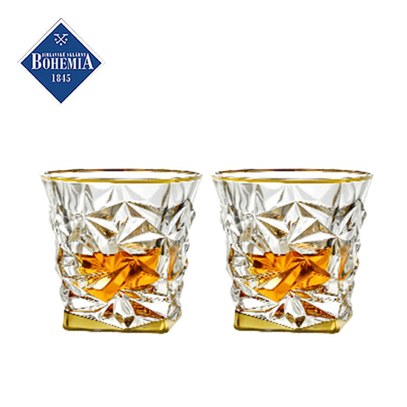 Bohemia Glass 12個セット Bohemia Gold-Accented Crystal Whisky Decanter Set