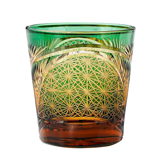 Edo Kiriko Whiskey Glass Tsuruha Chrysanthemum with Wooden Box