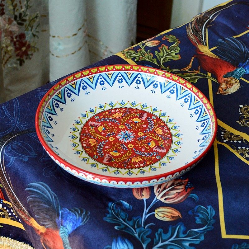 Bohemian Enamel Deep Plate - Underglaze Ceramic Salad & Dinner Plate