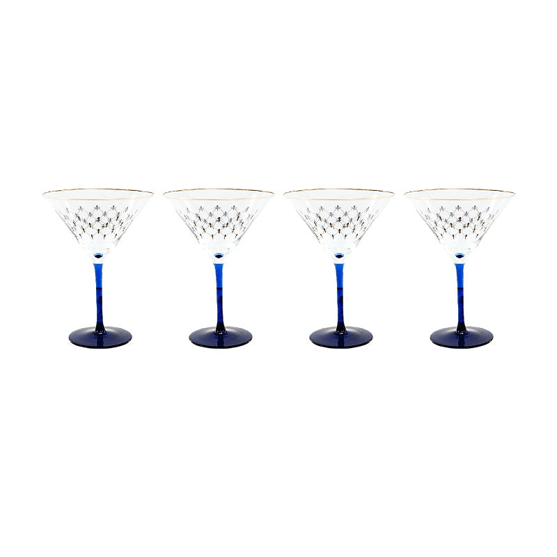 LOMONOSOV Cobalt Blue Checkered Crystal Champagne Flutes - Goglasscup