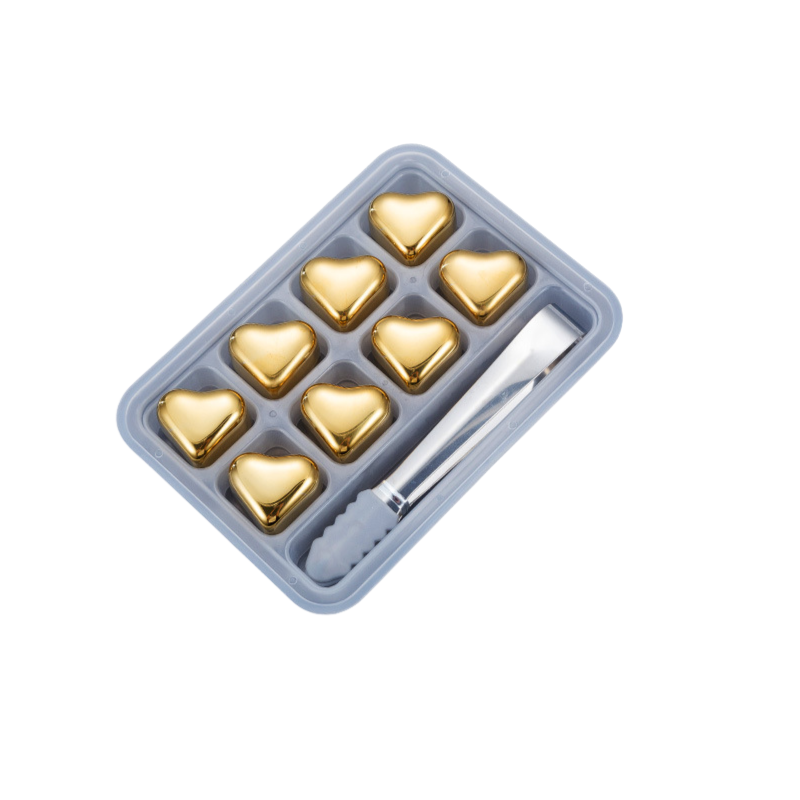 GOGLASSCUP Heart-shaped Gold Stainless Steel Ice Cubes