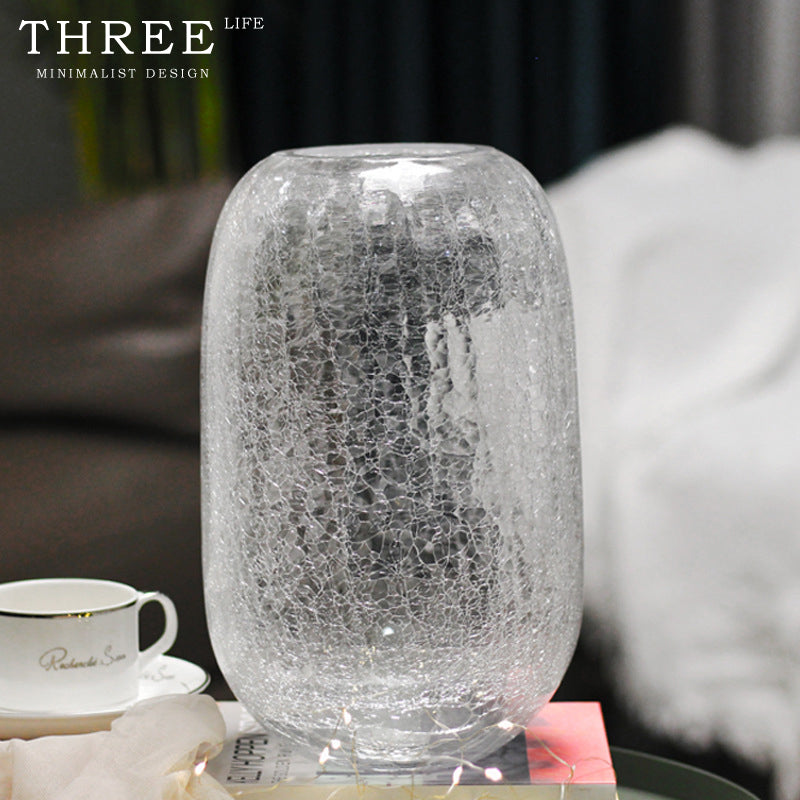 TLIFE Cracked Ice Flower Glass Vase