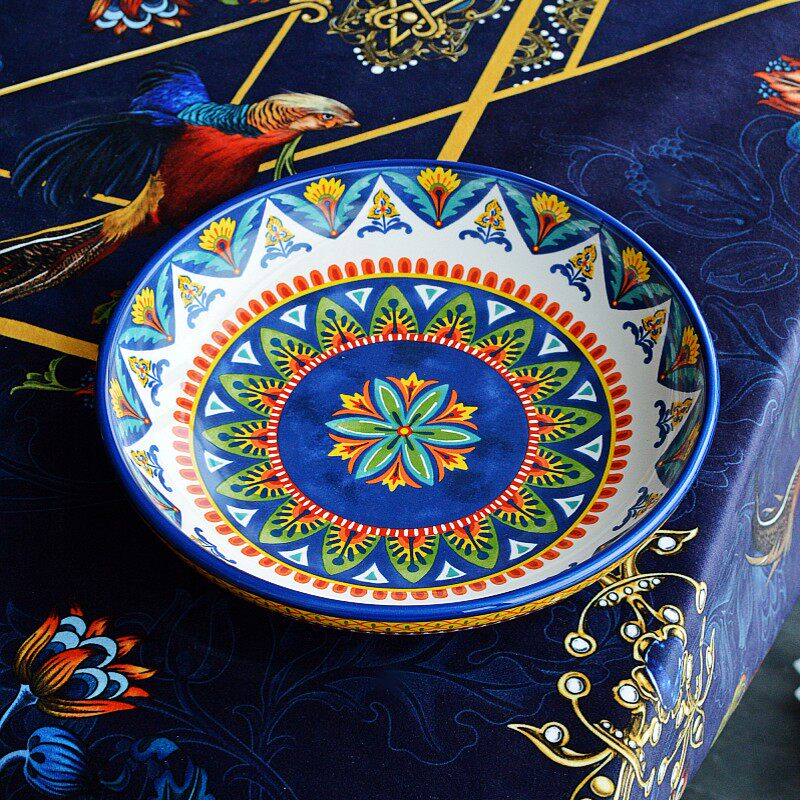 Bohemian Enamel Deep Plate - Underglaze Ceramic Salad & Dinner Plate