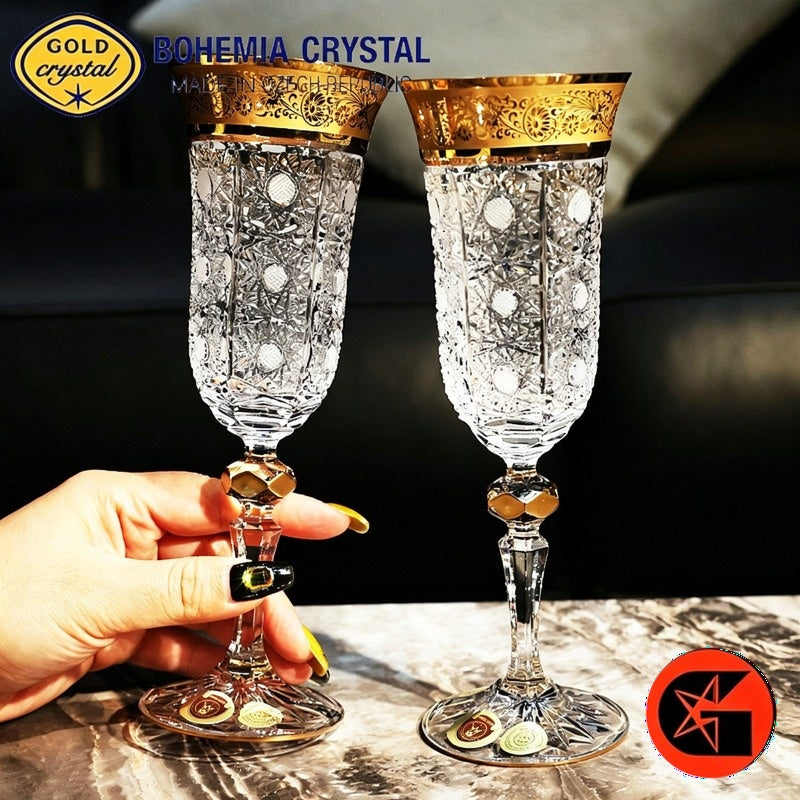 BOHEMIA gold crystal wine glasses view 2
