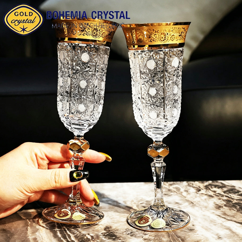 Bohemia Hand-Gilded Crystal Champagne Flute 150ml Set of 2