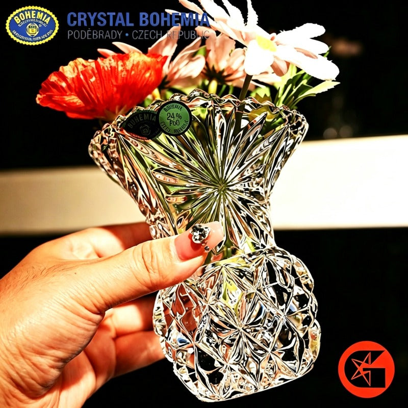 BOHEMIA crystal glass vase with flowers