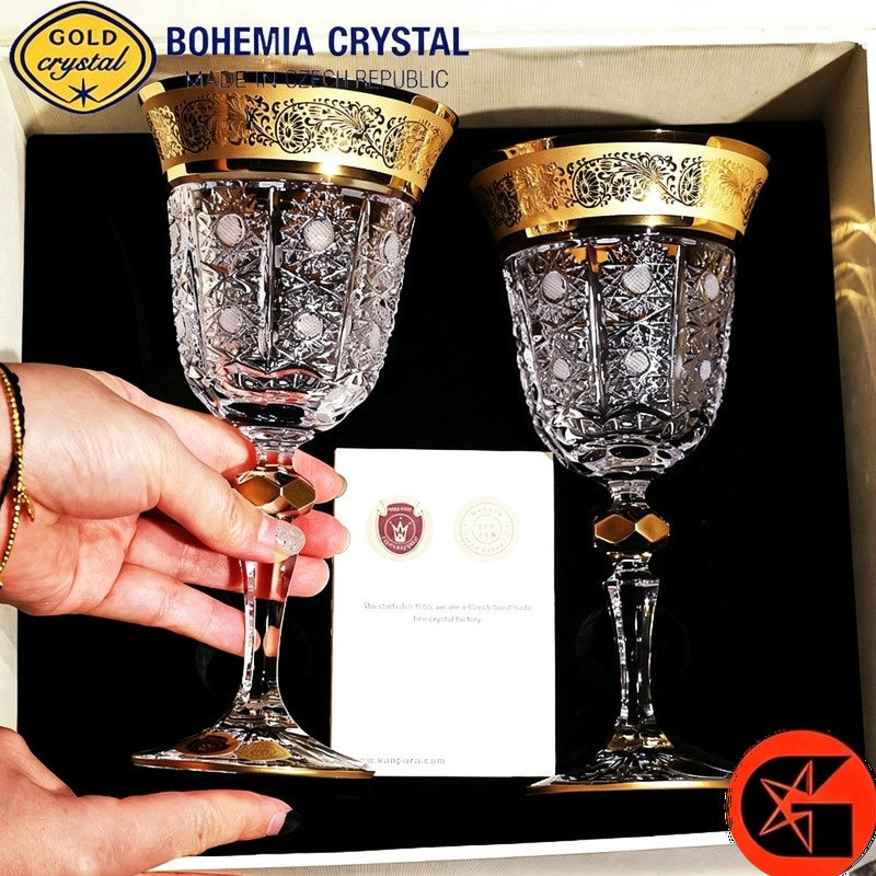 BOHEMIA gold crystal wine glasses view 4